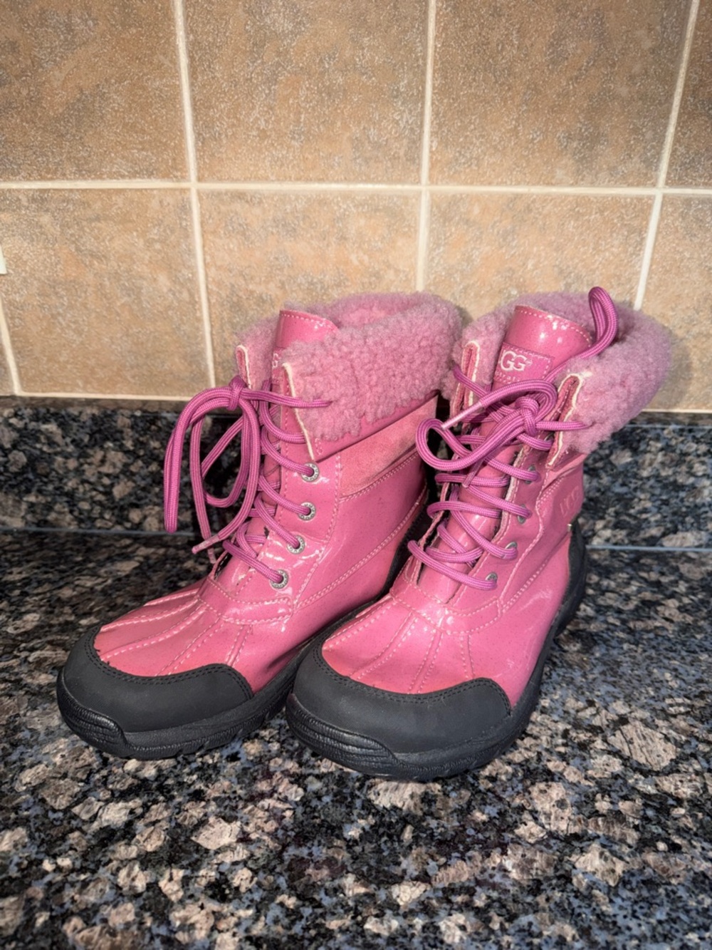 UGG Pink Women's Lace-Up Waterproof Winter Boots with Vibram Sole